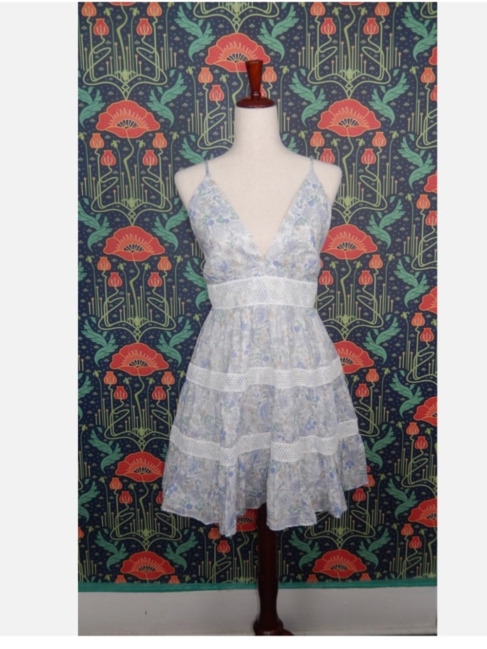 We Are Sundays Blue White Floral Cotton Voile Petra Sun Dress New M